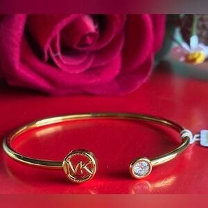Michael Kors Gold-Tone Open Bangle Bracelet with MK Medallion
